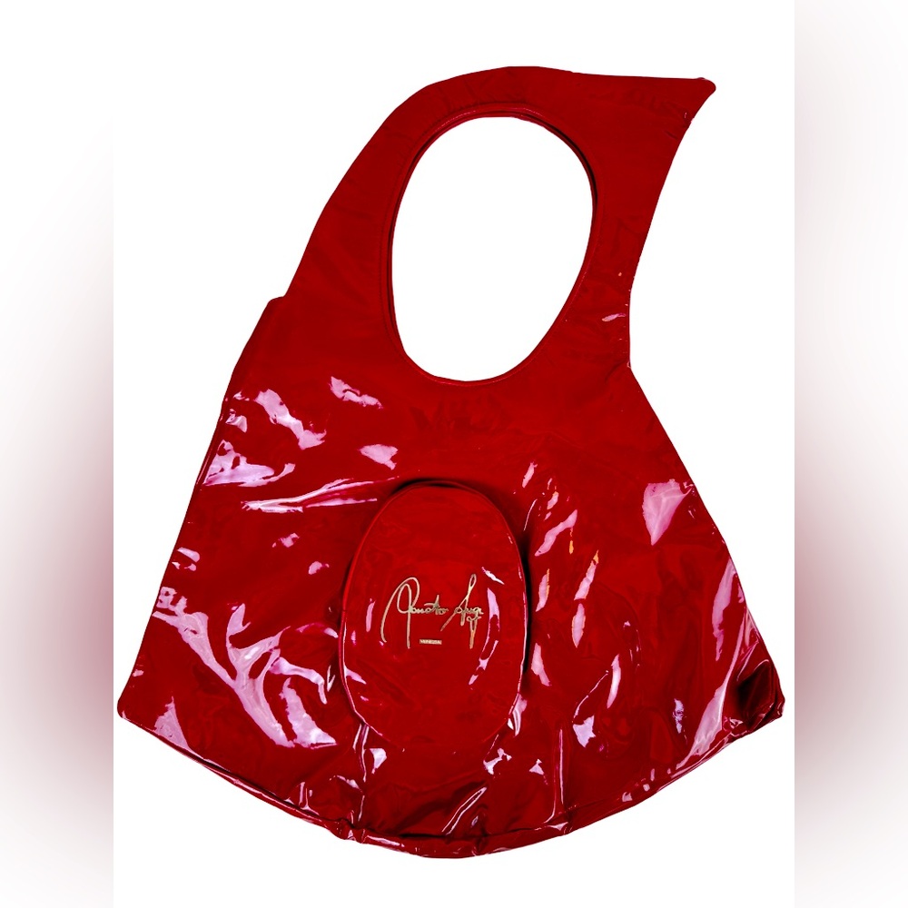 RENATO ANGI SHOULDER BAG IN RUBY RED PATENT LEATHER